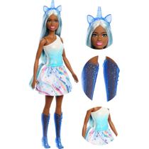 Boneca Barbie Negra Conto Fadas Unicórnio Cabelo Azul 30 Cm