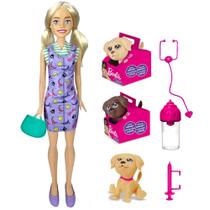 Boneca Barbie Original Veterinária Grande c/ Som 3 Cachorros - Pupee