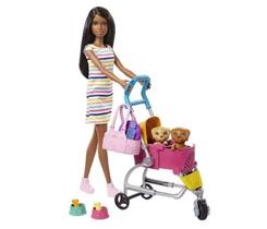 Boneca Barbie Passeio Carrinho De Cachorrinhos Negra Ghv93 Mattel