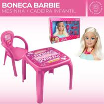 Boneca Barbie Pentear Acessorios + Mesa Mesinha + 1 Cadeira Infantil Beauty