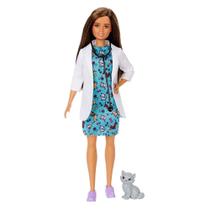 Boneca Barbie Pet Vet Brunette com vestido profissional para crianças a partir de 3 anos