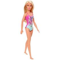 Boneca Barbie Praia Loira Com Maiô Estampado Mattel