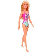 Boneca Barbie Praia Loira Maiô Rosa Florido GHW37 - Mattel