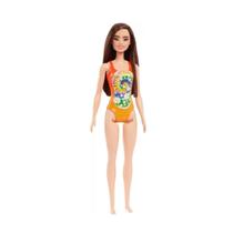 Boneca barbie praia morena maio laranja com flores - mattel hdc49/ghh38
