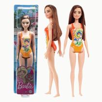 Boneca Barbie Praia Morena Maiô Laranja Mattel