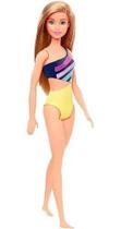 Boneca Barbie Praia Piscina Mattel Loira Maiô Amarelo