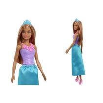Boneca barbie princesa morena saia azul e blusa roxa - mattel hgr03/hgr00