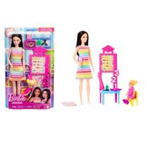 Boneca Barbie Professora Asiatica Com Criança e Lousa
