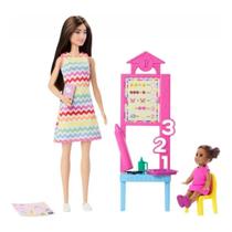 Boneca barbie profissões professora com aluna morena - mattel jcr76/jcr71