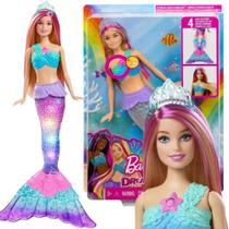 Boneca Barbie Sereia Arco-iris Cauda Acende Na Agua Mattel
