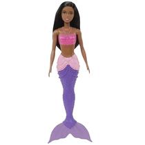 Boneca Barbie Sereia Negra com Calda Roxa HGR04 HGR06 - Mattel