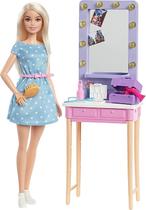 Boneca Barbie "Sonhos na Cidade" (11,5 pol, Loira) + Camarim dos Bastidores + Acessórios, Presente p/ 3-7 Anos