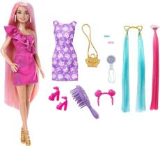 Boneca Barbie - Totally Hair - Cores de Neon - Vestido Rosa MATTEL