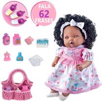 Boneca Bebê Angelina Negra Fala Frase +Kit Bolsa Maternidade