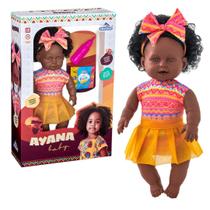 Boneca Bebê Ayana Saquinho Surpresa Mamadeira Chupeta