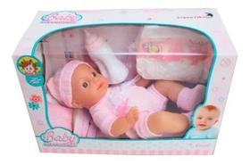 Boneca Bebe Baby Faz Xixi De Verdade Mamadeira Fralda