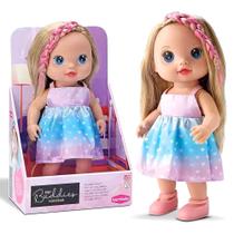 Boneca Bebê Cabelo Fashion Vestido e Trancinha Rosa Bambola