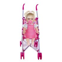 Boneca Bebê Cabelo Loiro Coleção Danadinha 34cm + Carrinho