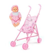 Boneca Bebe Com Carrinho Passeio Dobravel Infantil Reborn Brinquedo