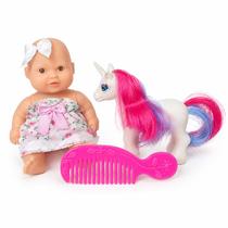 Boneca Bebê com Unicórnio e Pente Little Bee