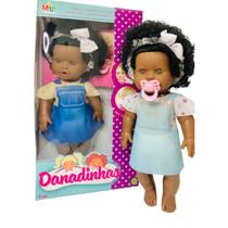 Boneca Bebe Danadinhas com chupeta cabelo loiro cabelo crespo brinquedo de menina boneca infantil - milk brinquedos