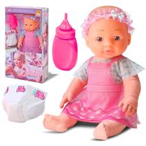 Boneca Bebê E Faz Xixi Com Mamadeira Fraldinha E Lacinho Para Brincar De Cuidar