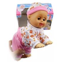 Boneca Bebê Engatinha Menina Dança Som Acessórios Brinquedo Infantil