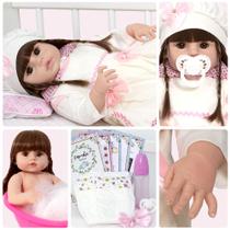 Boneca Bebê Estilo Reborn Menina Cabelo Castanho Roupinha Boneca Bebê Estilo Reborn Menina Cabelo Castanho Roupinha