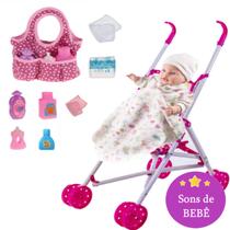 Boneca Bebe Fala Rose Ring + Bolsa Maternidade + Carrinho