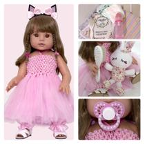 Boneca Bebe Gi Bailarina 100% Silicone Banho com 16 Itens