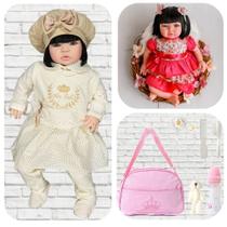 Boneca Bebe Isabela Rosa De Menina Com Roupa De Luxo Morena