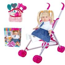 Boneca Bebê Judy Estudante Escolinha Com Carrinho e Bolsinha