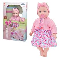 Boneca bebê larissa fala 74 frases 47cm brinquedo menina chupeta e porta-retrato