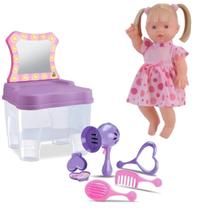 Boneca Bebê Loira Elisi Fala 30 Frases e Penteadeira Camarim Boneca Bebê Loira Elisi Fala 30 Frases e Penteadeira Camarim