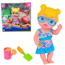 Boneca Bebê Loira Praia Infantil Com Acessórios Pequena Menina 25cm Crianças Brinquedo Super Toys