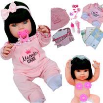 Boneca Bebê Mamãe Reborn Silicone Bolsa + 28 Itens Rosa Bebê