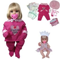 Boneca Bebê Mamãe Reborn Silicone Bolsa + 28 Itens Rosa Pink Boneca Bebê Mamãe Reborn Silicone Bolsa + 28 Itens Rosa Pink