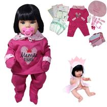 Boneca Bebê Mamãe Reborn Silicone Bolsa + 28 Itens Rosa Pink