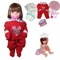 Boneca Bebê Mamãe Reborn Silicone Bolsa 28 Itens Vermelho