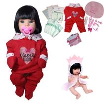Boneca Bebê Mamãe Reborn Silicone Bolsa + 28 Itens Vermelho