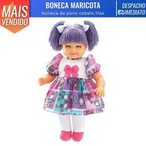 Boneca Bebe Maricota de Pano Macia Divertida Cabelo Lilás - Angel Brinquedos