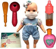 Boneca Bebê Menina Recém Nascida Bebezinho Cuidados Acessórios Máscara De Proteção - Super Toys