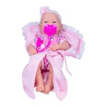 Boneca Bebê Menina Tipo Reborn Faz Xixi Fralda Mantinha Chupeta Mamadeira Boneca Bebê Menina Tipo Reborn Faz Xixi Fralda Mantinha Chupeta Mamadeira
