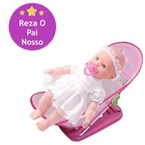 Boneca Bebe p/ Aprender Orar o Pai Nosso + Cadeirinha Rosa