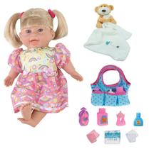 Boneca Bebê Rafaeli Faz Xixi + Naninha Ursinho e Bolsinha