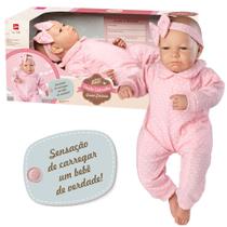 Boneca Bebê Real Expressões Quero Carinho Macacão Rosa 5084 Roma