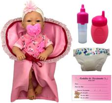 Boneca Bebê Real Menina Recém Nascida Newborn Faz Xixi - Corpo Em Vinil Parece De Verdade - Com Acessórios Enxoval Estilo Reborn - Cotiplás Brinquedos