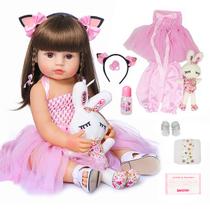 Boneca Bebê Reborn 100% Silicone Gatinha Com Mamadeira Chupeta E Conjunto de Roupas