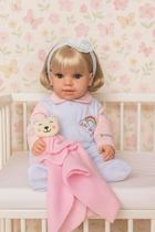 Boneca bebe Reborn 43cm Bolsa Maternidade Rosa 28 itens Brinquedo menina Infantil Realista Vinil Articulada