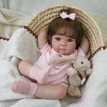 Boneca Bebê Reborn 48cm Menina Corpo de Silicone Realista Olhos Castanhos com Acessórios Brastoy Boneca Bebê Reborn 48cm Menina Corpo de Silicone Realista Olhos Castanhos com Acessórios Brastoy